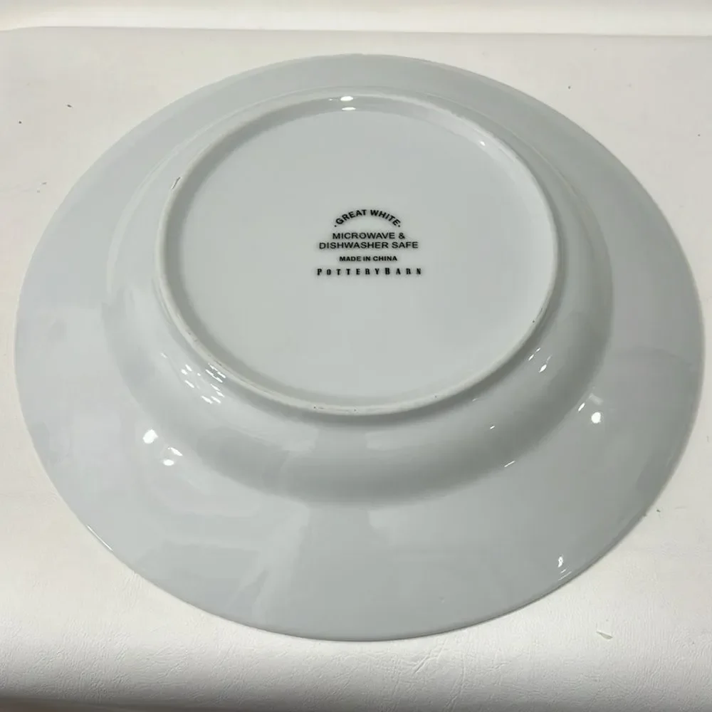 Pottery Barn White Ceramic Dinnerware Plate 10 1/2 Inches Round Deep Bowl Modern